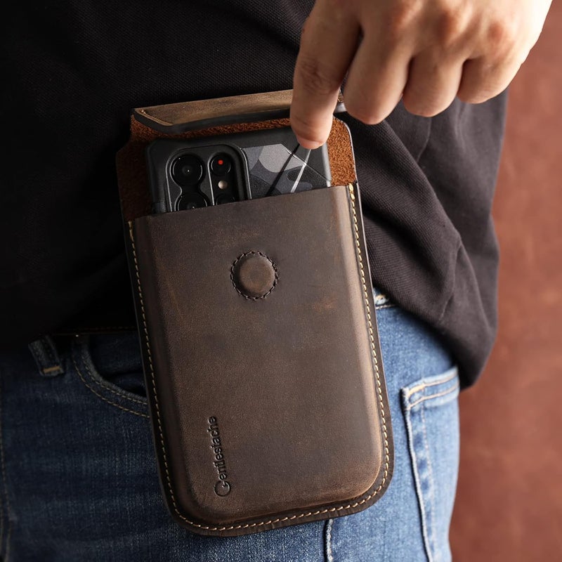 Gentlestache Leather Phone Holster for iPhone 17 16 15 14 Pro Max & Plus - Belt Clip Cell Phone Case for S25 S24 Ultra & Plus - Magnetic Closure Leather Belt Holder Pouch, XL, Darkbrown - Image 2